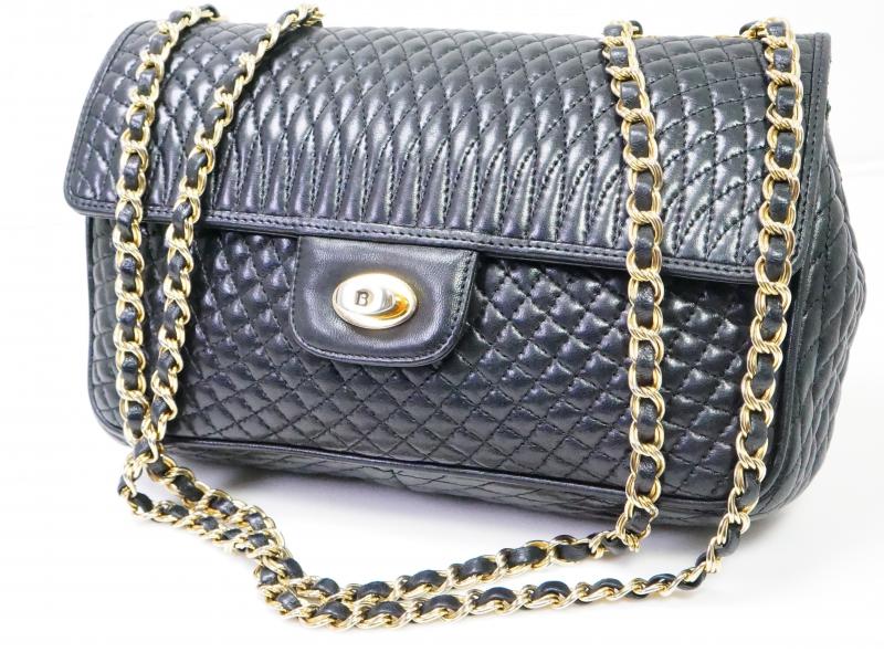 Authentic Pre-owned Vintage Bally Black Quilting W Chain W Flap Crossbody Shoulder Bag 210046