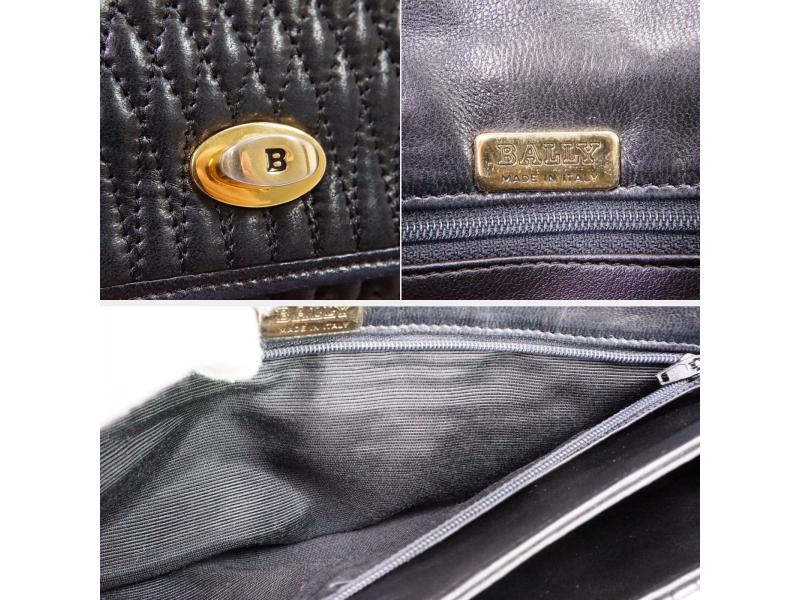 Authentic Pre-owned Vintage Bally Navy Quilting Leather Hand Bag 210045