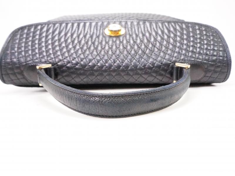 Authentic Pre-owned Vintage Bally Navy Quilting Leather Hand Bag 210045