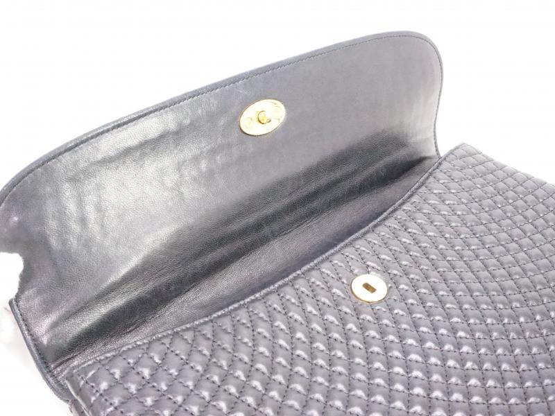 Authentic Pre-owned Vintage Bally Navy Quilting Leather Hand Bag 210045