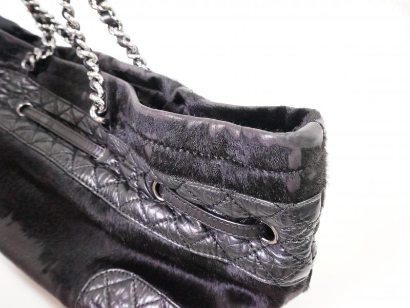 Authentic Pre-owned Chanel Black Quilted Lambskin Matelasse Pony Hair Chain Shoulder Tote Bag 210042