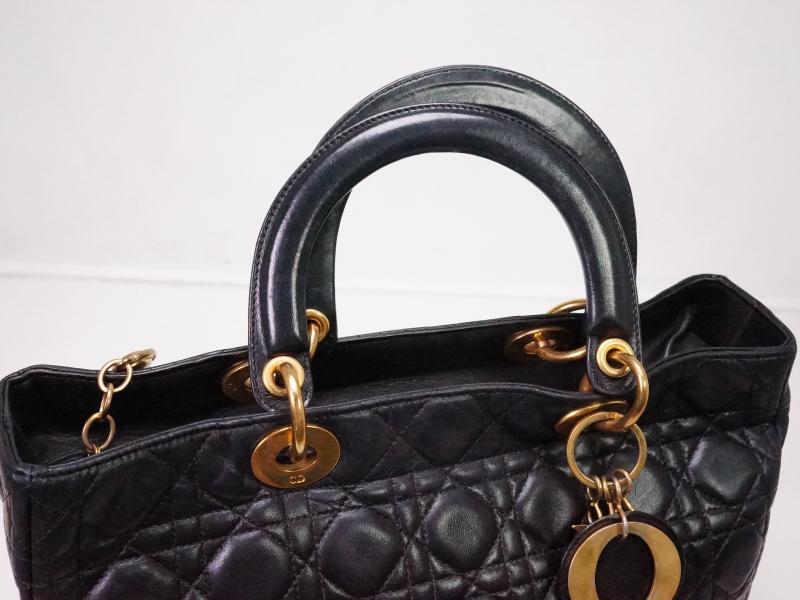 Authentic Pre-owned Christian Dior Black Lady Dior Cannage Quilted Lambskin Hand Tote Bag 223001