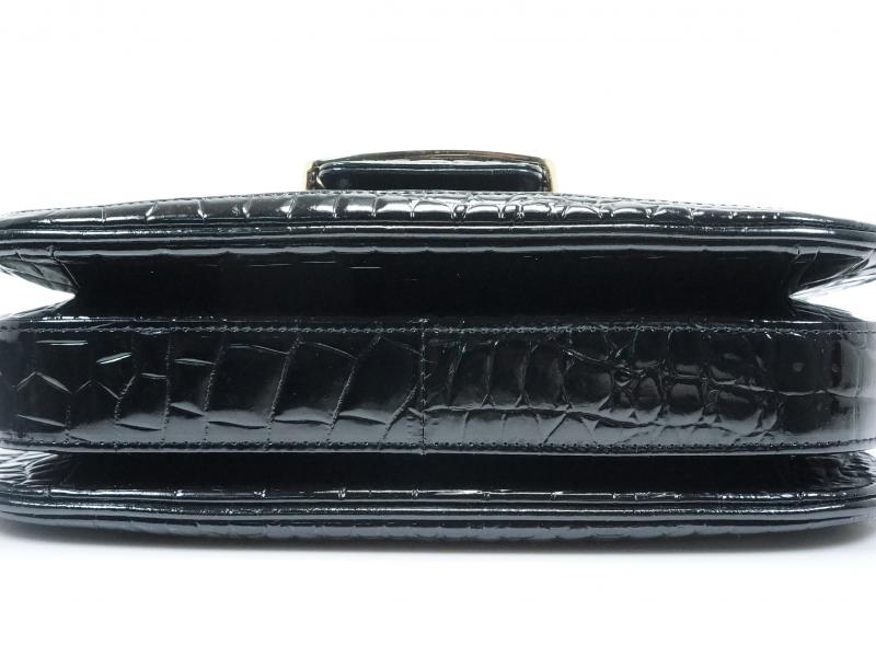 Authentic Pre-owned Celine Vintage Black Crocodile Skin Horse Carriage Shoulder Bag Italy 193004