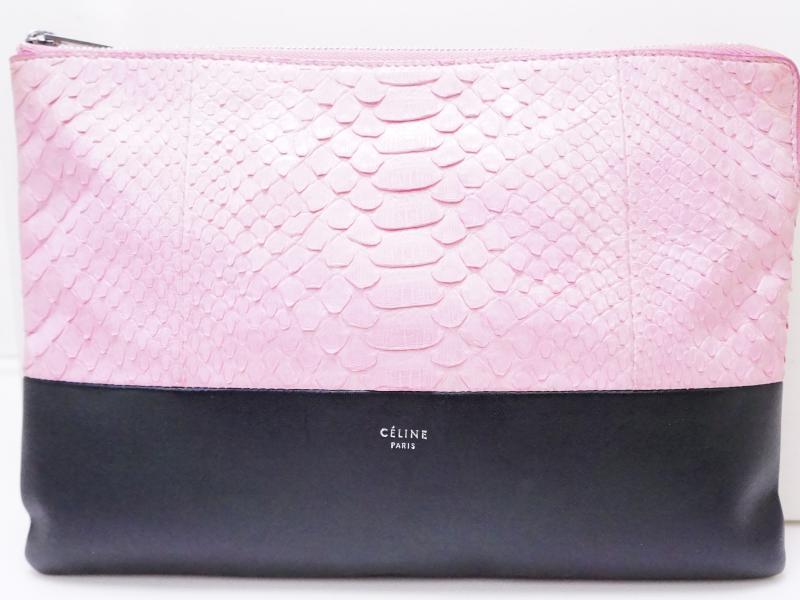 Authentic Pre-owned Celine Pink and Black Crocodil Leather Clutch Bag Pouch 200394