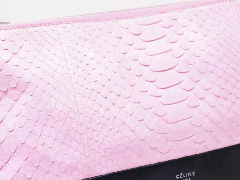 Authentic Pre-owned Celine Pink and Black Crocodil Leather Clutch Bag Pouch 200394