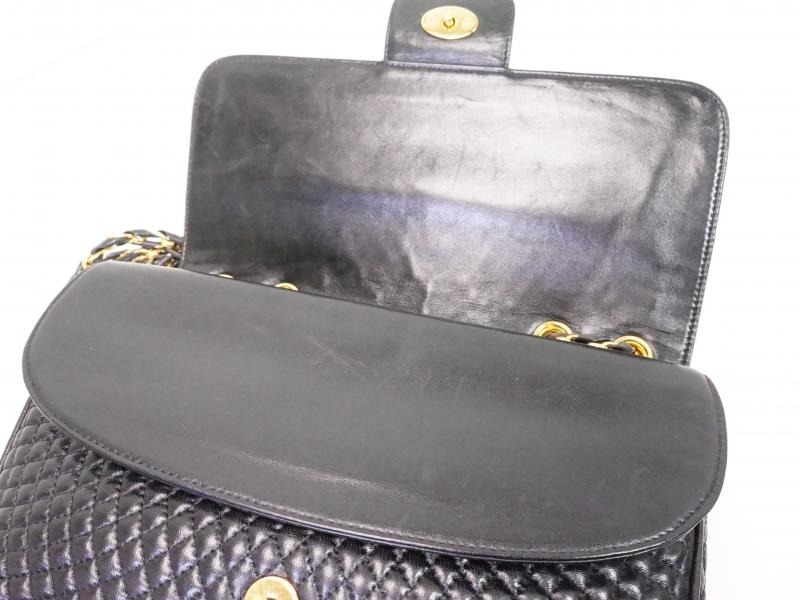 Authentic Pre-owned Vintage Bally Black Quilting W Chain W Flap Crossbody Shoulder Bag 210044  