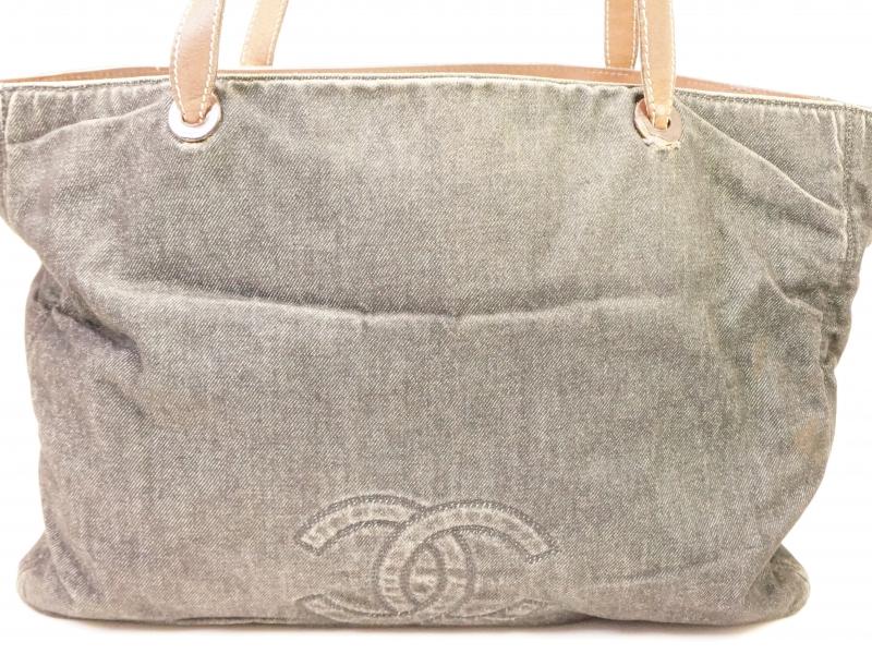 Authentic Pre-owned Chanel Vintage CC Coco Mark Denim Hand Shopper Tote Bag 210106
