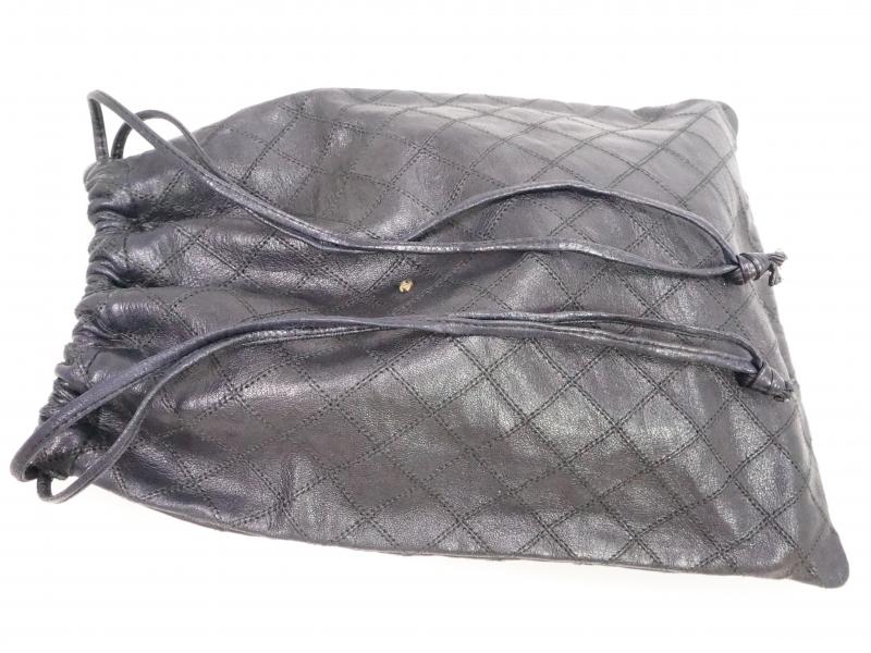 Authentic Pre-owned Chanel Black Bicolore Lambskin Leather Drawstring Bag Purse Pouch 210038