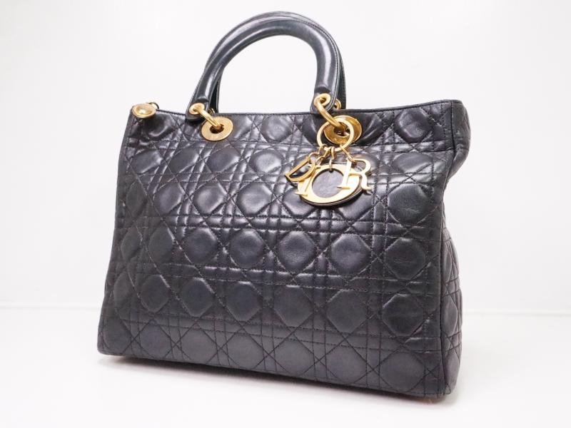 Authentic Pre-owned Christian Dior Black Lady Dior Cannage Quilted Lambskin Hand Tote Bag 223001