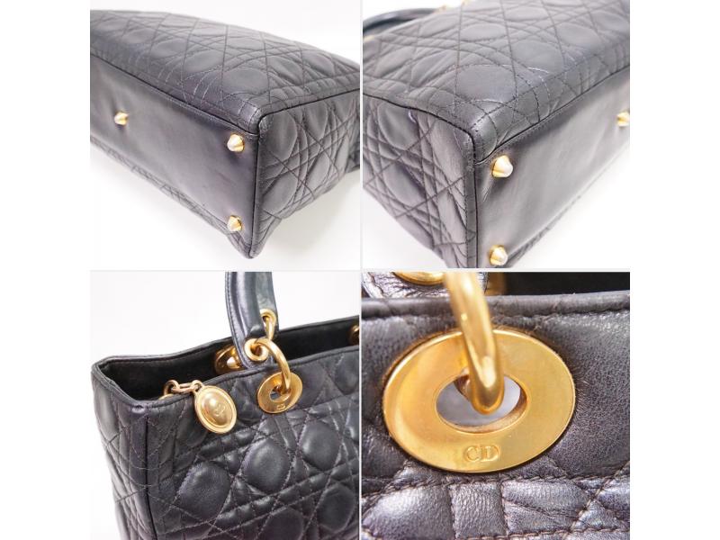 Authentic Pre-owned Christian Dior Black Lady Dior Cannage Quilted Lambskin Hand Tote Bag 223001
